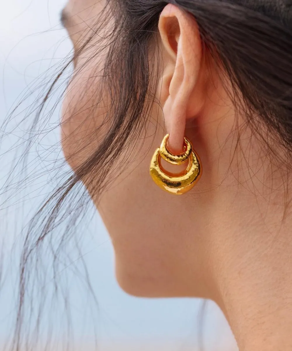 Monica Vinader Earrings^18ct Gold Plated Vermeil Silver Deia Chunky Medium Hoop Earrings