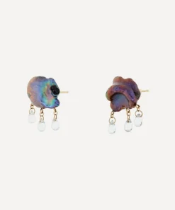 Rachel Quinn Earrings|Earrings^14ct Gold Rainy Day Peacock Pearl and White Topaz Cloud Stud Earrings