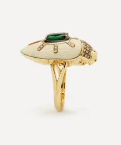Bibi van der Velden Rings|Rings^18ct Gold Scarab Mammoth and Green Tourmaline Ring