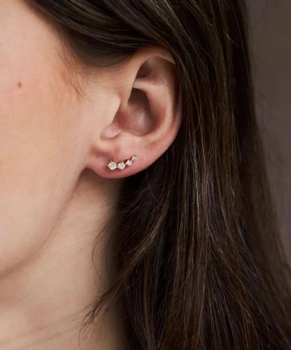 Dinny Hall Earrings^9ct Gold Shuga Created Diamond Tapering Crawler Stud Earrings