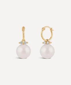 Dinny Hall Earrings^9ct Gold Shuga Large Pearl and Diamond Drop Hoop Earrings