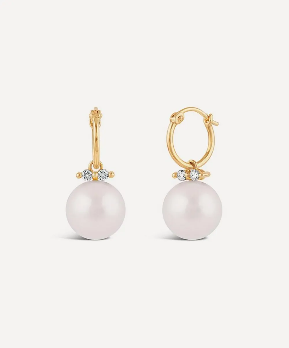 Dinny Hall Earrings^9ct Gold Shuga Large Pearl and Diamond Drop Hoop Earrings