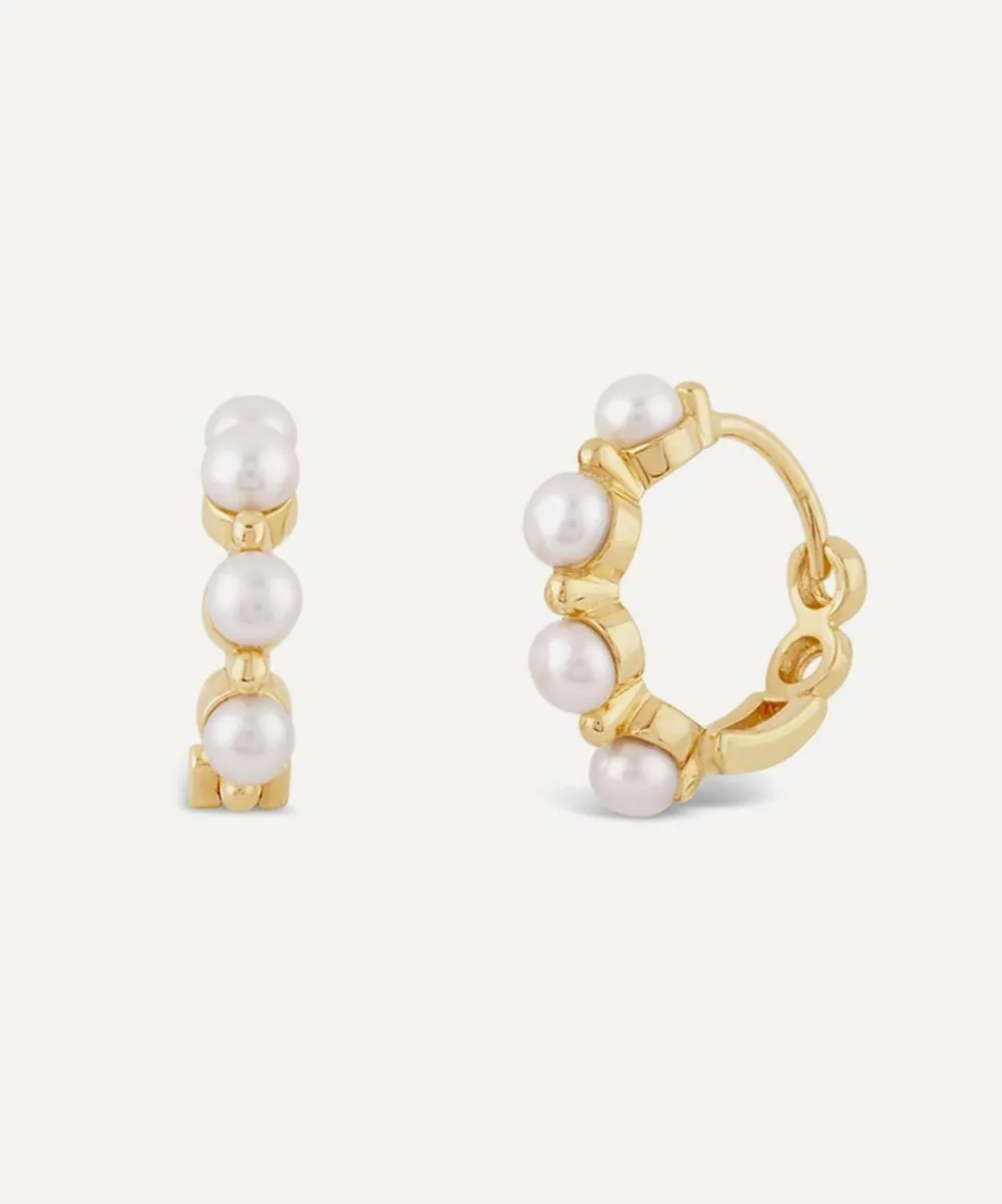 Dinny Hall Earrings^9ct Gold Shuga Pearl Huggie Hoop Earrings