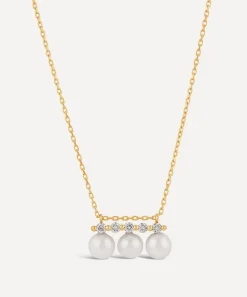 Dinny Hall Necklaces^9ct Gold Shuga Triple Pearl and Five Diamond Pendant Necklace
