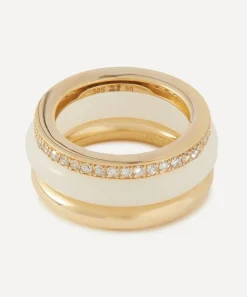 By Pariah Rings|Rings^14ct Gold Slim Classic Trilogy Stack White Jasper Ring
