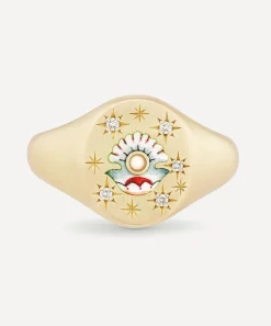 Cece Jewellery Rings|Rings^18ct Gold The Clam and Pearl Diamond Signet Ring