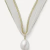 Mizuki Necklaces^14ct Gold White Silk and Diamond Pearl Necklace