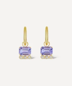 Dinny Hall Earrings|Earrings^14ct Gold Wildflower Betony Tanzanite and Diamond Drop Hoop Earrings