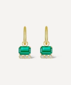 Dinny Hall Earrings|Earrings^14ct Gold Wildflower Betony Emerald and Diamond Drop Hoop Earrings