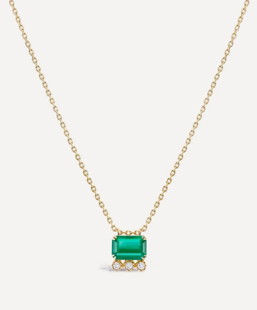 Dinny Hall Charms & Pendants|Charms & Pendants^14ct Gold Wildflower Betony Emerald and Diamond Pendant Necklace