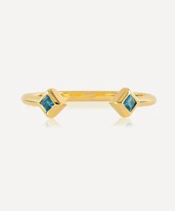 Rachel Jackson Rings^22ct Gold-Plated Adjustable Blue Topaz Deco Ring