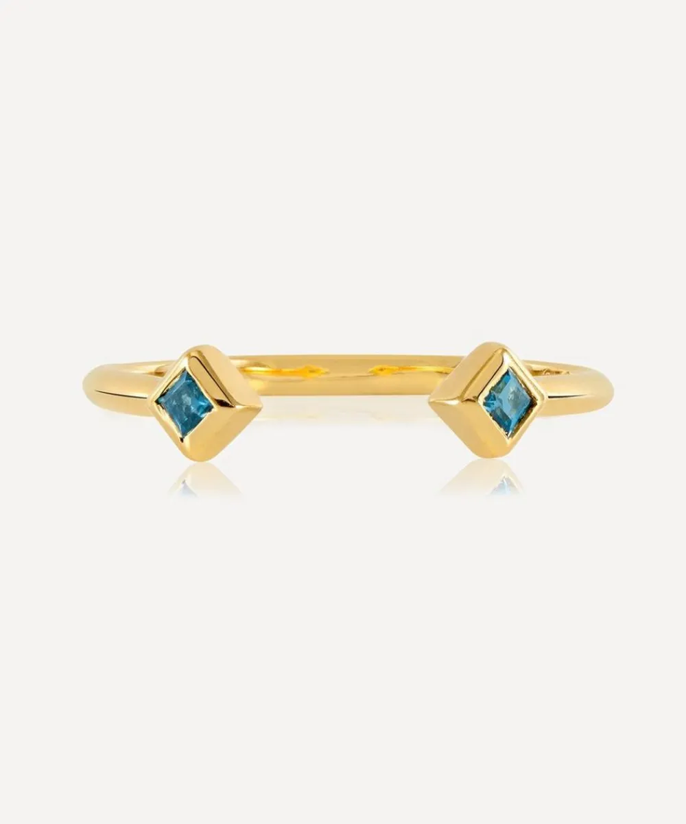 Rachel Jackson Rings^22ct Gold-Plated Adjustable Blue Topaz Deco Ring