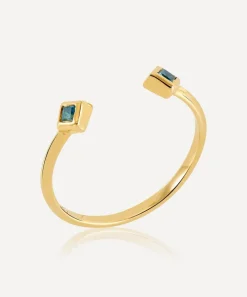Rachel Jackson Rings^22ct Gold-Plated Adjustable Blue Topaz Deco Ring