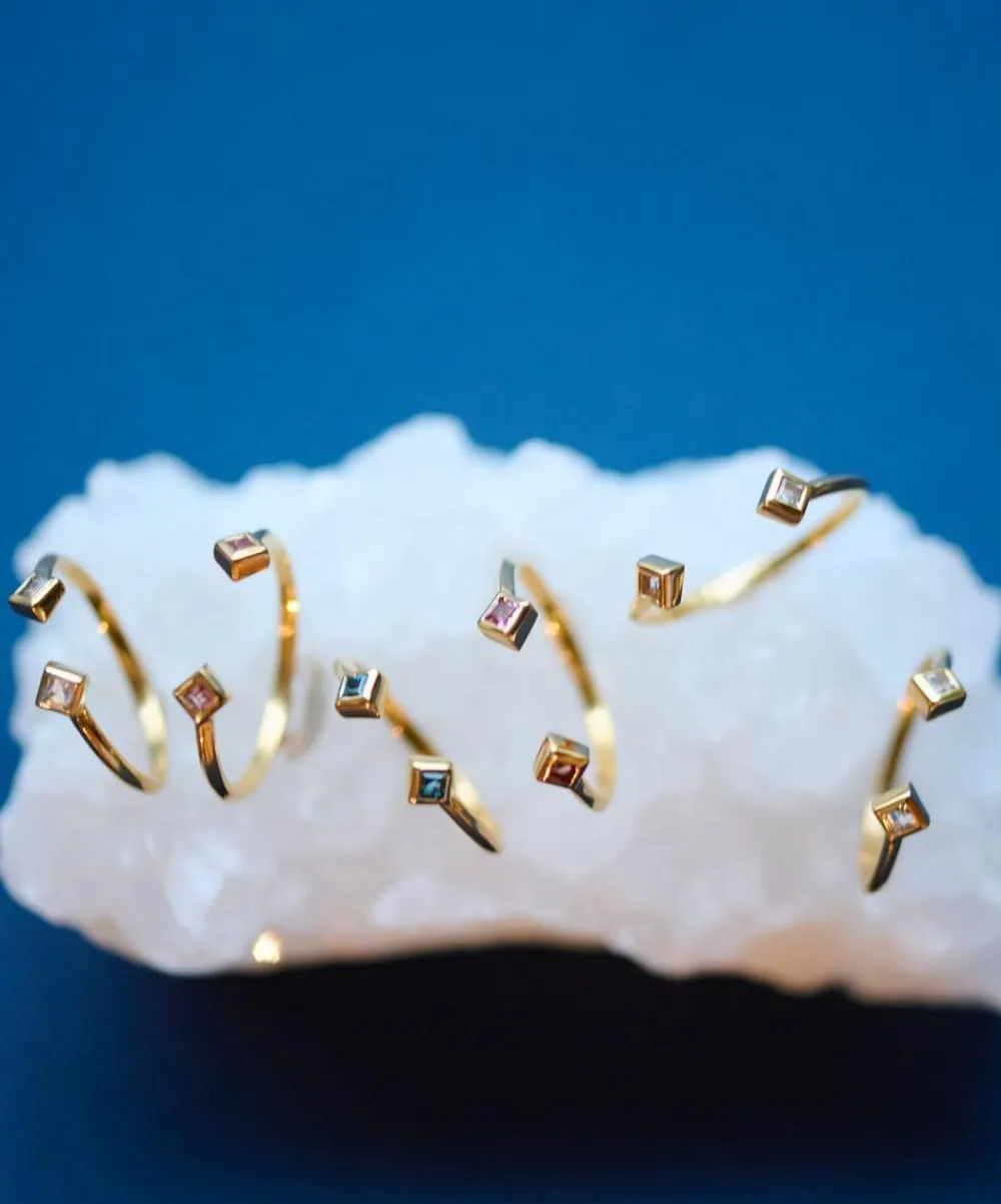 Rachel Jackson Rings^22ct Gold-Plated Adjustable Blue Topaz Deco Ring