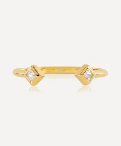Rachel Jackson Rings^22ct Gold-Plated Adjustable White Topaz Deco Ring