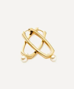 Missoma Earrings^18ct Gold-Plated Button Pearl Ovate Hoop Earrings
