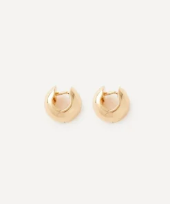 Annika Inez Earrings^14ct Gold-Plated Cigar Band Small Hoop Earrings