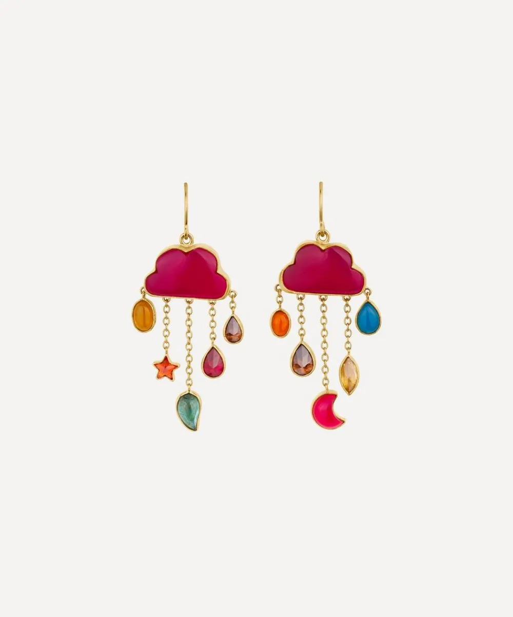 Grainne Morton Earrings^18ct Gold-Plated Cloud and Rain Rani Chalcedony Chain Drop Earrings