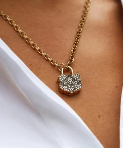 Kirstie Le Marque Necklaces^9ct Gold-Plated Diamond Chunky Lock Pendant Necklace