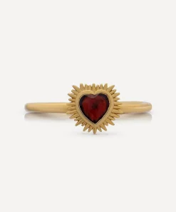 Rachel Jackson Rings^22ct Gold-Plated Electric Love Mini Garnet Heart Ring