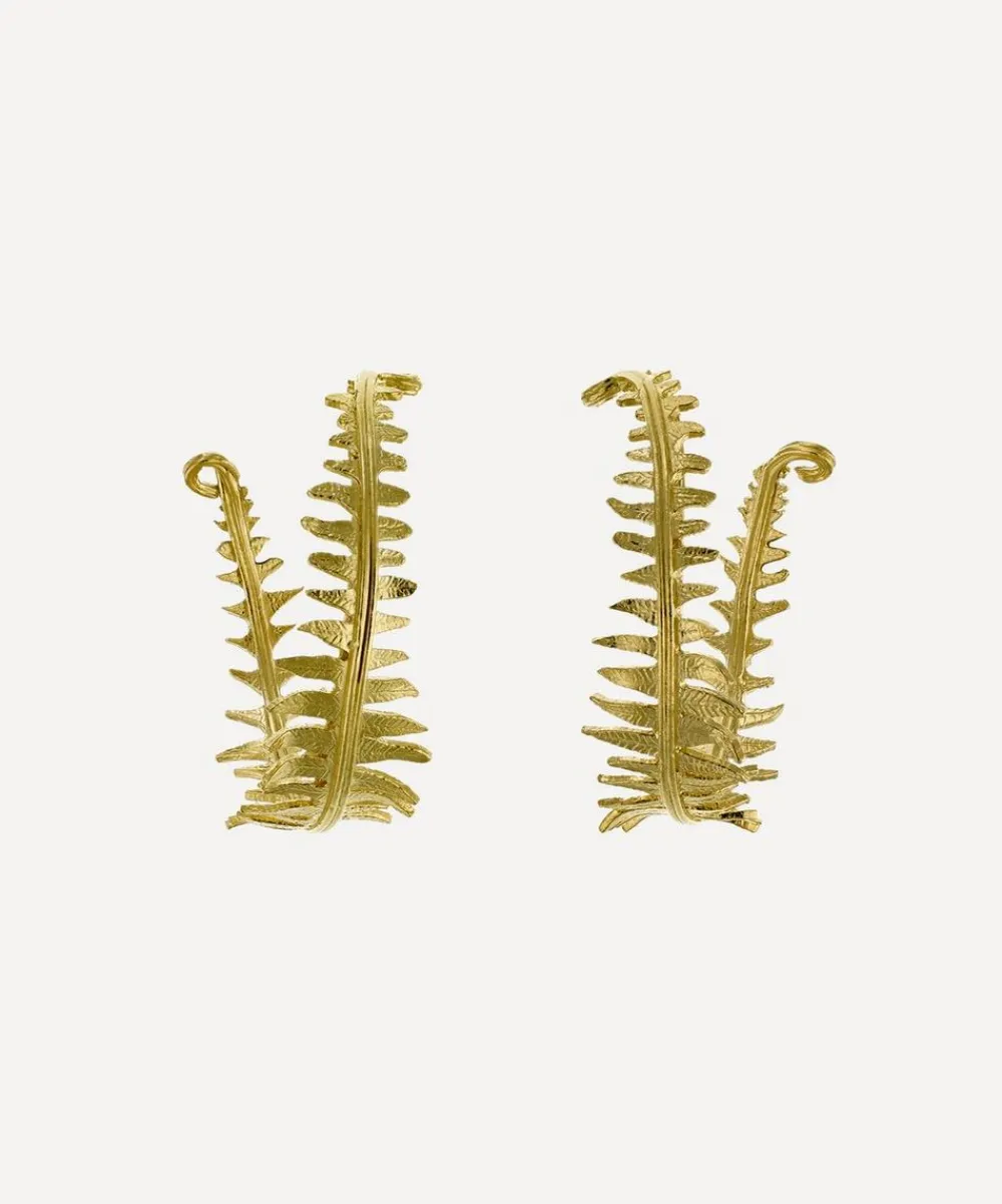 Alex Monroe Earrings^22ct Gold-Plated Fern Hoop Earrings