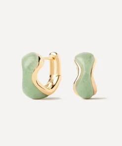 PDPAOLA Earrings^18ct Gold-Plated Green Aventurine Musa Huggie Hoop Earrings