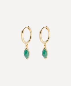 PDPAOLA Earrings^18ct Gold-Plated Green Aventurine Nomad Hoop Earrings