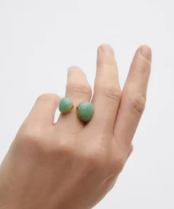 PDPAOLA Rings^18ct Gold-Plated Green Aventurine Gravity Ring