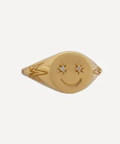Rachel Jackson Rings^22ct Gold-Plated Happy Face Pinky Signet Ring