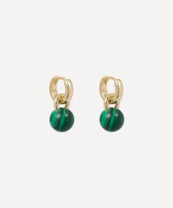 Kenneth Jay Lane Earrings^14ct Gold-Plated Huggie Malachite Ball Drop Earrings