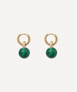 Kenneth Jay Lane Earrings^14ct Gold-Plated Huggie Malachite Ball Drop Earrings