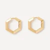 Rachel Jackson Earrings^22ct Gold-Plated Large Bevelled Hexagon Hoop Earrings
