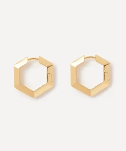 Rachel Jackson Earrings^22ct Gold-Plated Large Bevelled Hexagon Hoop Earrings