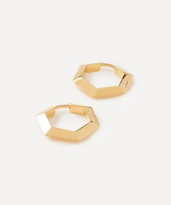 Rachel Jackson Earrings^22ct Gold-Plated Large Bevelled Hexagon Hoop Earrings