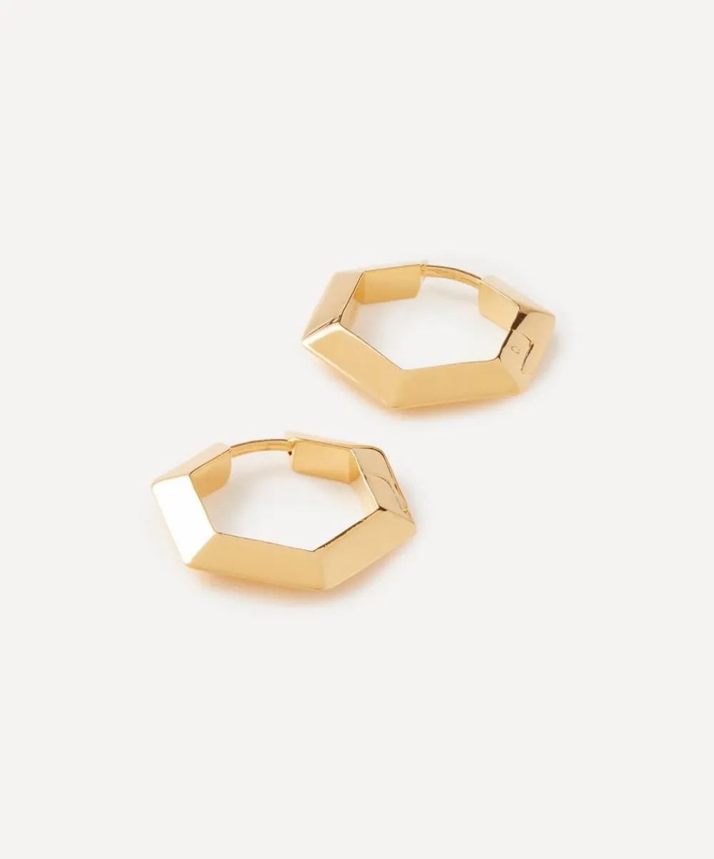 Rachel Jackson Earrings^22ct Gold-Plated Large Bevelled Hexagon Hoop Earrings