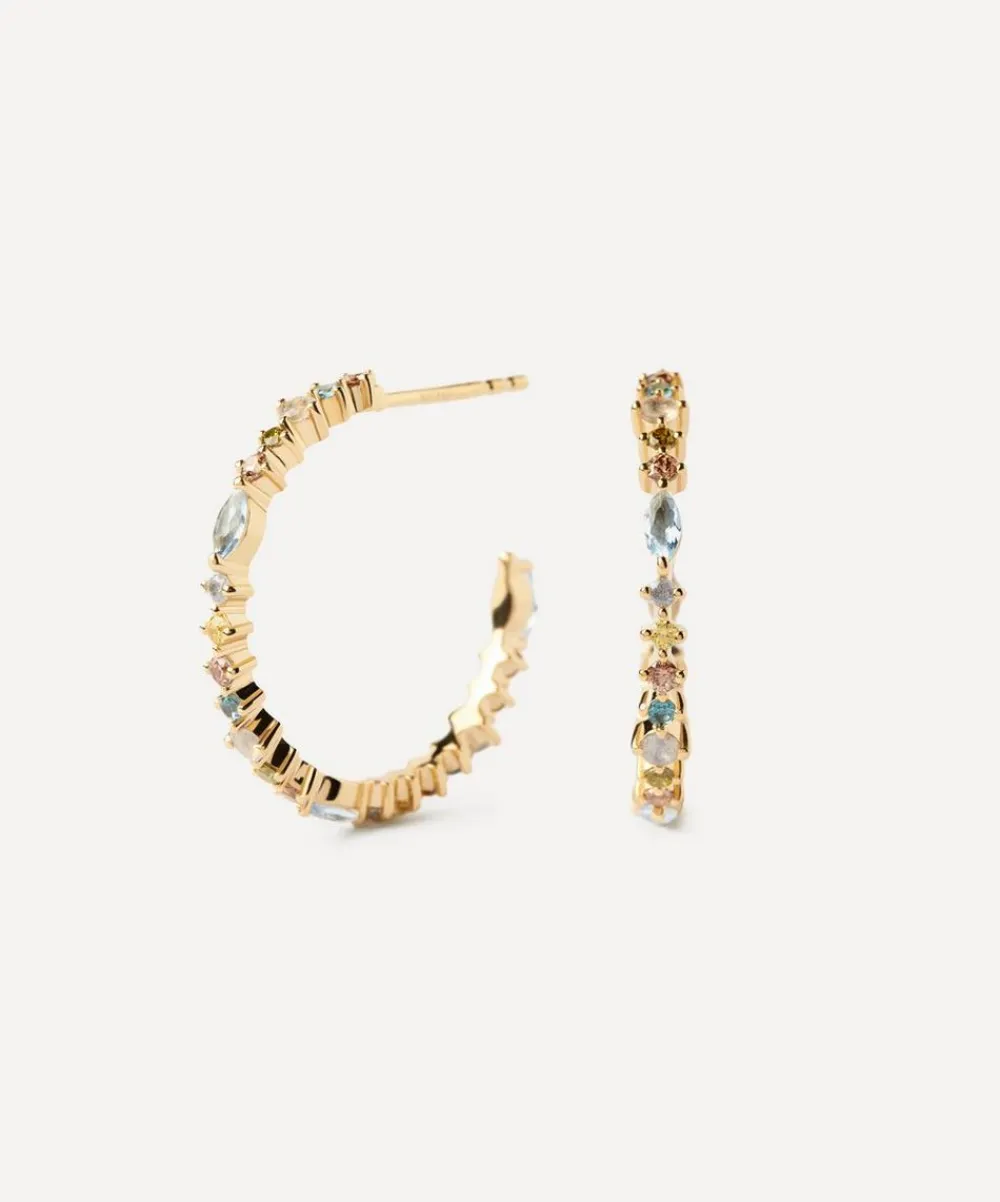 PDPAOLA Earrings^18ct Gold-Plated Lotus Hoop Earrings