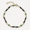 Laura Vann Bracelets^18ct Gold-Plated Marlowe Black Enamel and Green Stone Bracelet