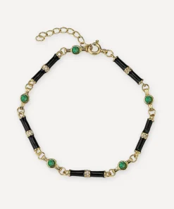 Laura Vann Bracelets^18ct Gold-Plated Marlowe Black Enamel and Green Stone Bracelet