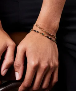 Laura Vann Bracelets^18ct Gold-Plated Marlowe Black Enamel and Green Stone Bracelet