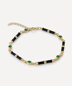 Laura Vann Bracelets^18ct Gold-Plated Marlowe Black Enamel and Green Stone Bracelet