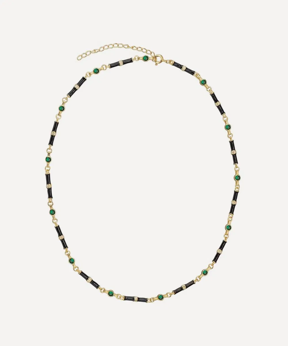Laura Vann Necklaces^18ct Gold-Plated Marlowe Black Enamel and Green Stone Necklace