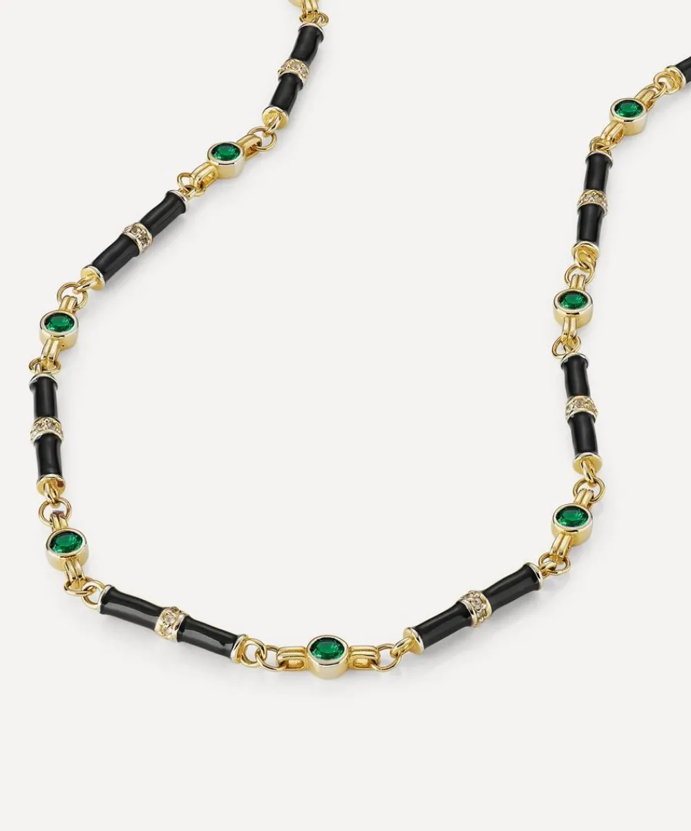 Laura Vann Necklaces^18ct Gold-Plated Marlowe Black Enamel and Green Stone Necklace