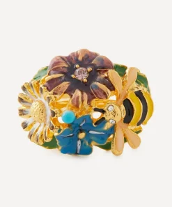 Kenneth Jay Lane Rings^22ct Gold-Plated Multicoloured Flower Adjustable Ring