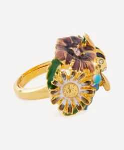 Kenneth Jay Lane Rings^22ct Gold-Plated Multicoloured Flower Adjustable Ring