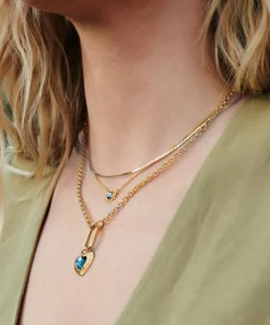 Rachel Jackson Necklaces^22ct Gold-Plated Personalised Electric Love Blue Topaz Hardware Heart Necklace