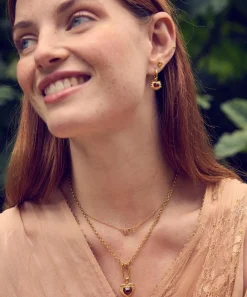Rachel Jackson Earrings^22ct Gold-Plated Personalised Electric Love Garnet Huggie Hoop Earrings