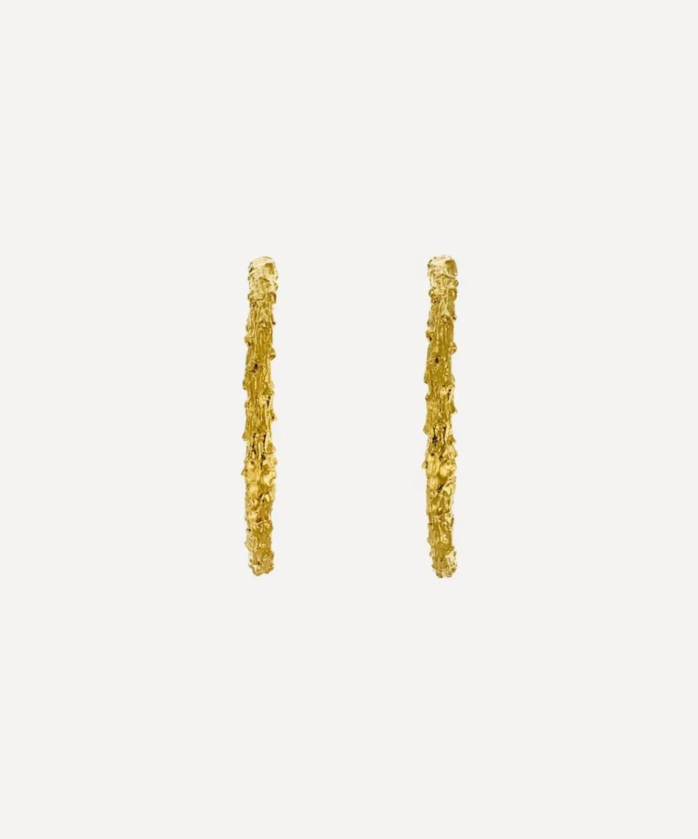 Alex Monroe Earrings^22ct Gold-Plated Pine Twig Hoop Earrings