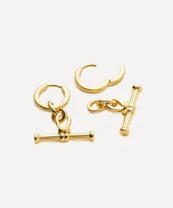 Missoma Earrings^18ct Gold-Plated Ridge T-Bar Drop Huggie Hoop Earrings