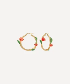 Anna + Nina Earrings^14ct Gold-Plated Roses Are Red Hoop Earrings