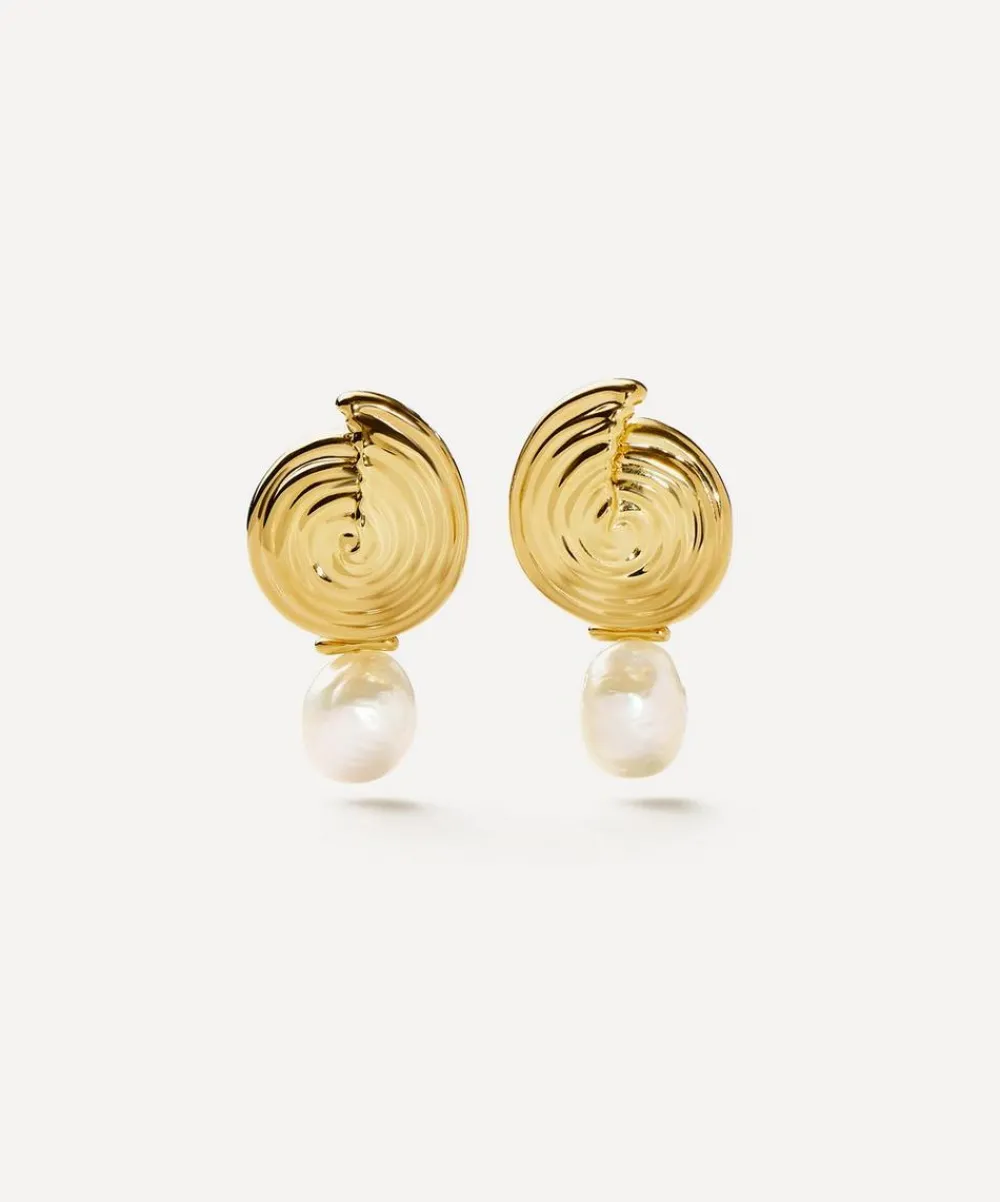Missoma Earrings^18ct Gold-Plated Spiral Interchangeable Pearl Drop Earrings
